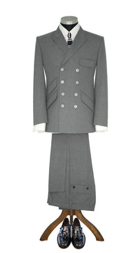 SALE Weller Grey Peak Lapel 4/8 Double Breasted Mod Suit (40 Regular, Trouser 34, I.L.30)