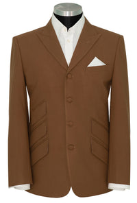 John Steel Mocha Brown Peak Lapel 4 Button Mod Blazer