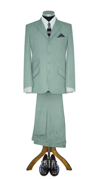 SALE Weller Pastel Green Peak Lapel 4 Button Mod Suit (40 Regular, Trouser 34, I.L.30)