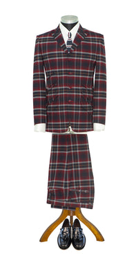 SALE Weller Red and Navy Tartan Check 4 Button Mod Suit (40 Regular, Trouser 34, I.L.30)