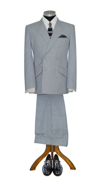 SALE Weller Sky Stripe Double Breasted 3/6 Button Mod Suit (40 Regular, Trouser 34, I.L.30)