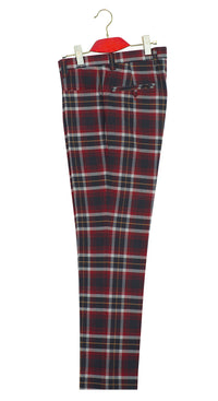 Weller Red and Navy Tartan Check 4 Button Mod Suit