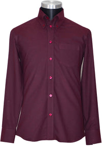 Oxford Cotton Burgundy Button Down High Collar Mod Shirt