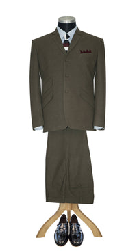 David Waller Olive Flannel Wool Mod Suit 1960's