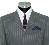 SALE Weller White Stripe in Grey Peak Lapel 4 Button Mod Suit (40 Regular, Trouser 34, I.L.30)