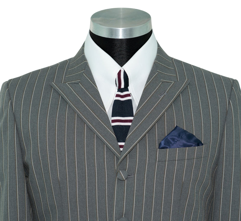 Weller White-Grey Stripe in Grey Peak Lapel 4 Button Mod Suit