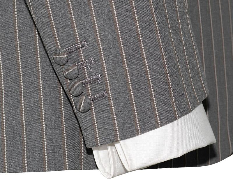 Weller White-Grey Stripe in Grey Peak Lapel 4 Button Mod Suit