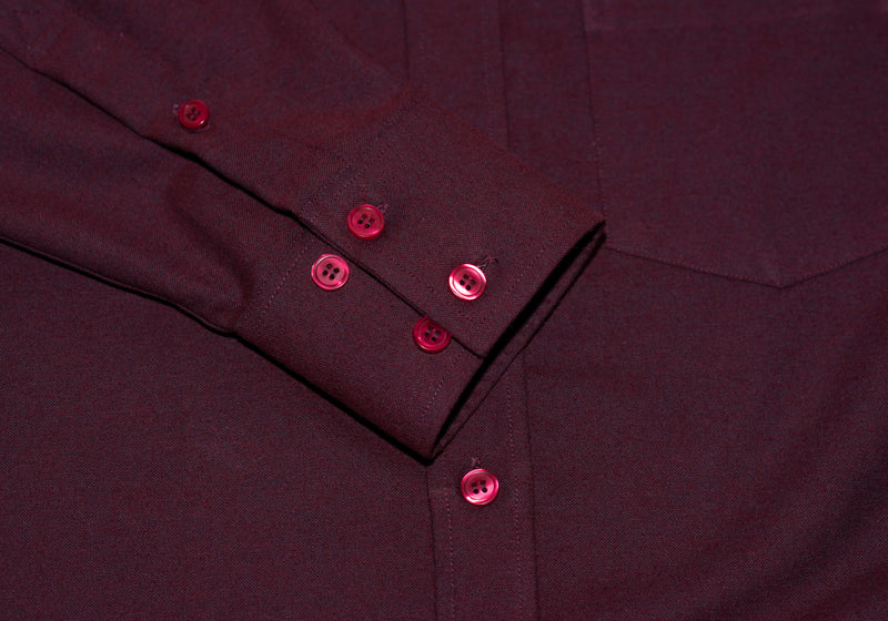 Oxford Cotton Burgundy Button Down High Collar Mod Shirt