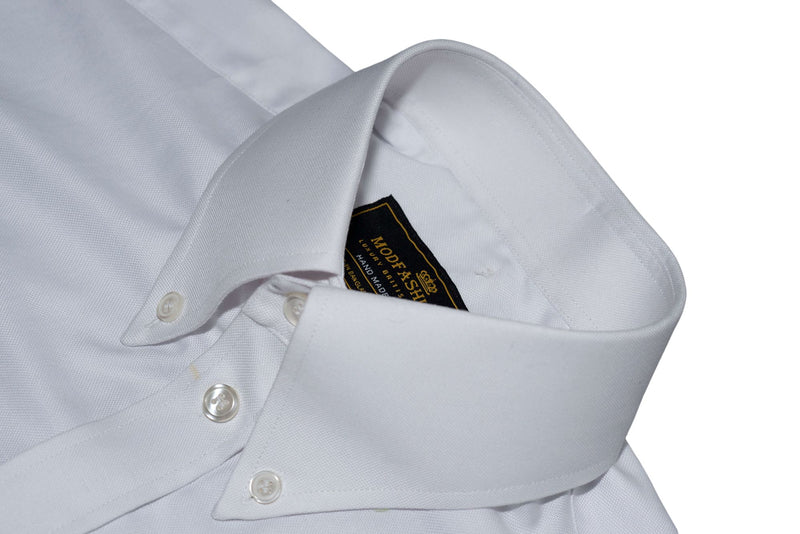 Oxford Cotton White Button Down High Collar Mod Shirt