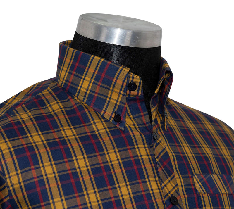 Button Down Yellow & Navy Blue Check Mod Shirt