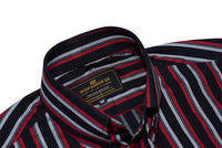 Tailored 60's Style High Collar Red & Black Stripe Mod Shirt