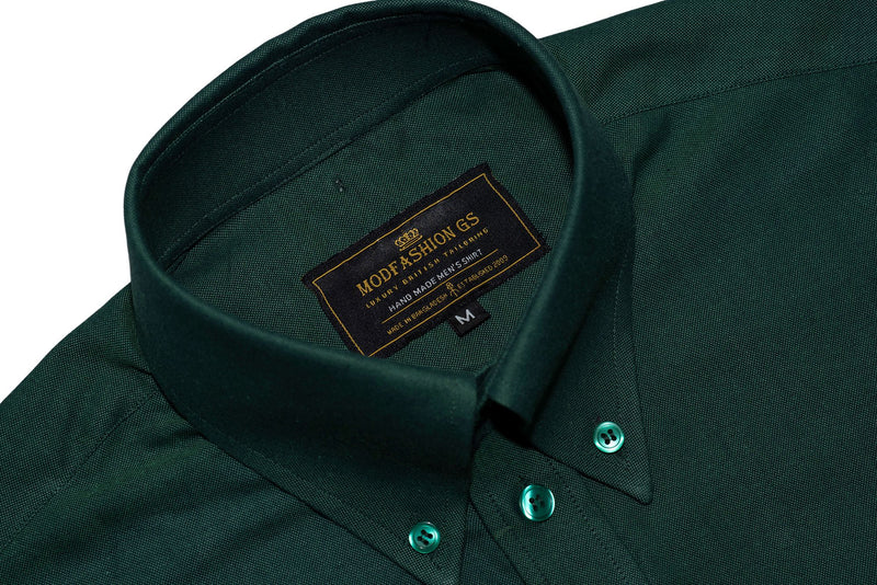 Oxford Cotton Green Button Down High Collar Mod Shirt