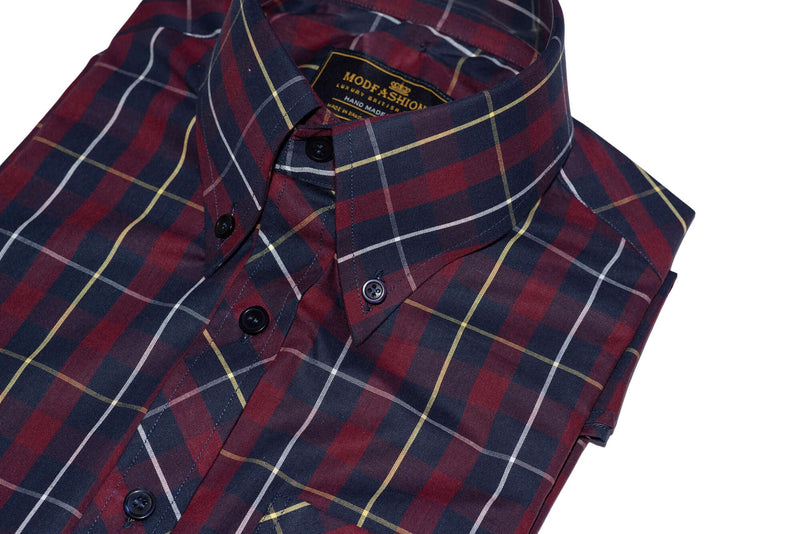 Button Down Maroon Check Men's Mod Shirt