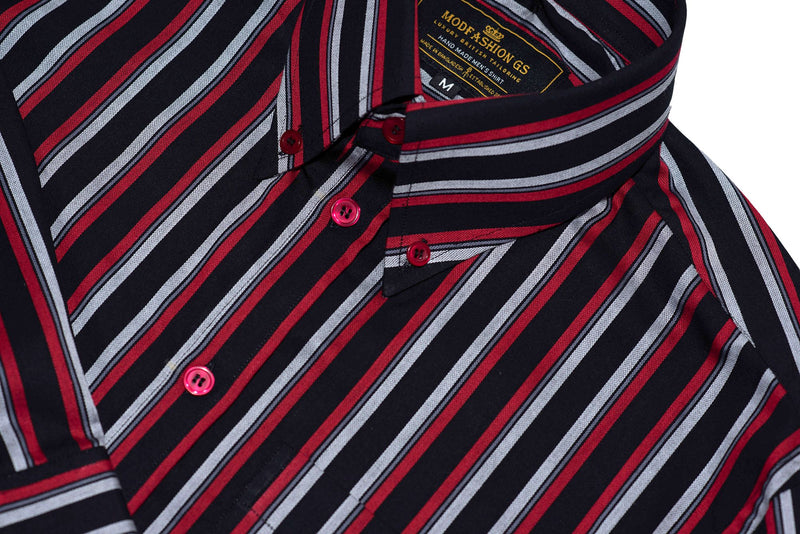 Tailored 60's Style High Collar Red & Black Stripe Mod Shirt