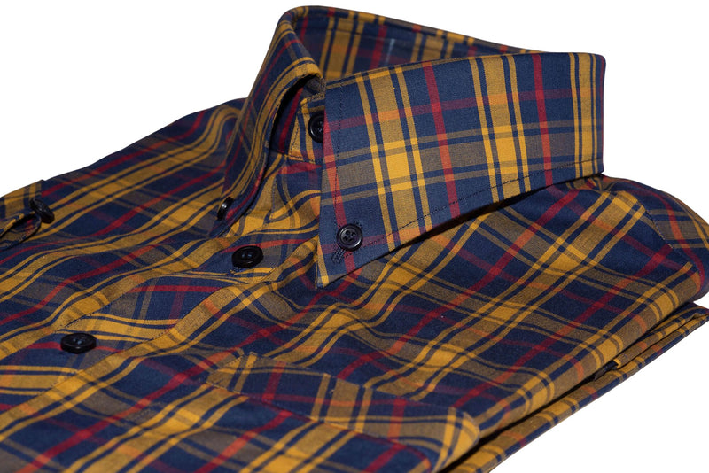 Button Down Yellow & Navy Blue Check Mod Shirt