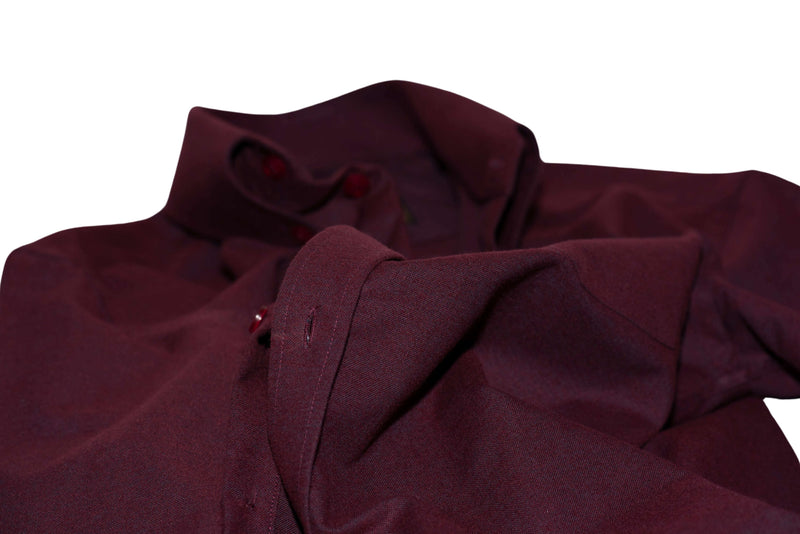 Oxford Cotton Burgundy Button Down High Collar Mod Shirt