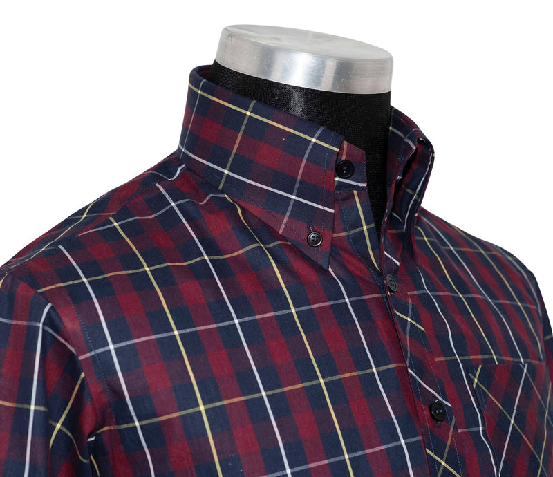 Button Down Maroon Check Men's Mod Shirt