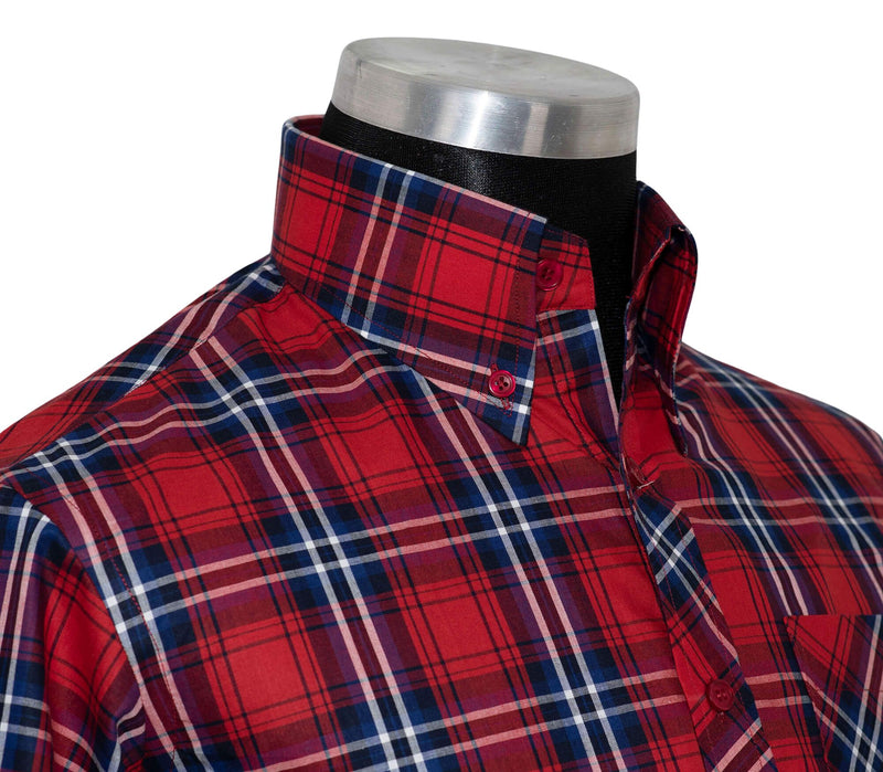 Button Down Red Check Men's Mod Shirt