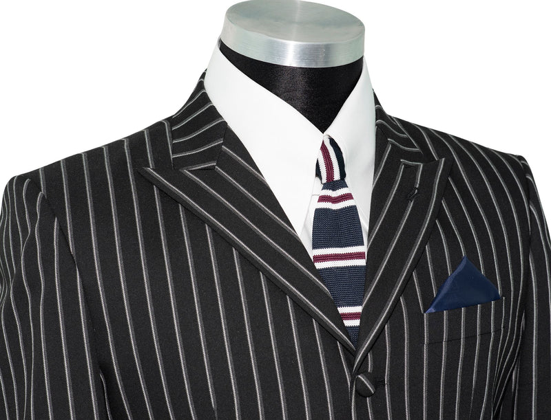 Weller White Stripe in Black Peak Lapel 4 Button Mod Suit