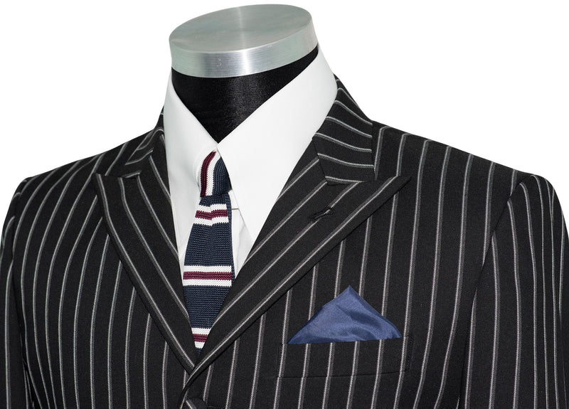 SALE Weller White Stripe in Black Peak Lapel 4 Button Mod Suit (40 Regular, Trouser 34, I.L.30)