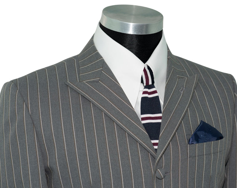 SALE Weller White Stripe in Grey Peak Lapel 4 Button Mod Suit (40 Regular, Trouser 34, I.L.30)