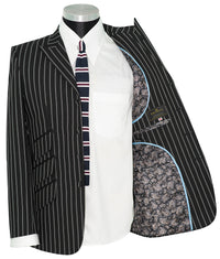 SALE Weller White Stripe in Black Peak Lapel 4 Button Mod Suit (40 Regular, Trouser 34, I.L.30)