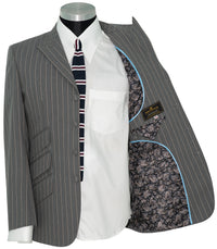 Weller White Stripe in Grey Peak Lapel 4 Button Mod Suit