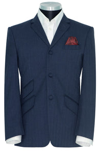 Wool Super Soft Navy Herringbone Mod Blazer