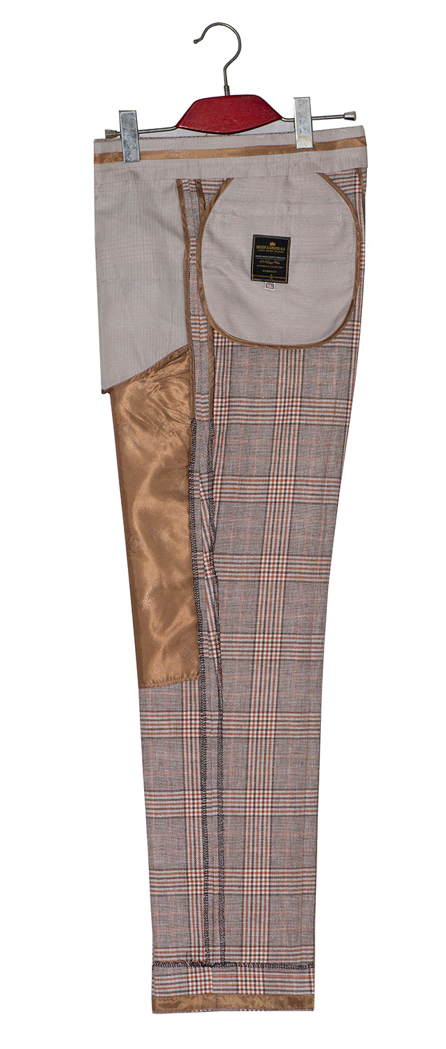 Prince of Wales Check Linen Light Brown Mod Trouser