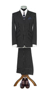 SALE Weller White Stripe in Black Peak Lapel 4 Button Mod Suit (40 Regular, Trouser 34, I.L.30)