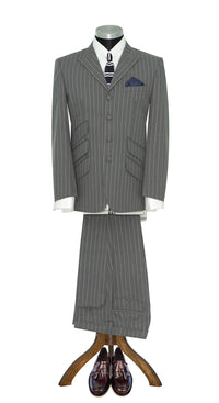 Weller White Stripe in Grey Peak Lapel 4 Button Mod Suit