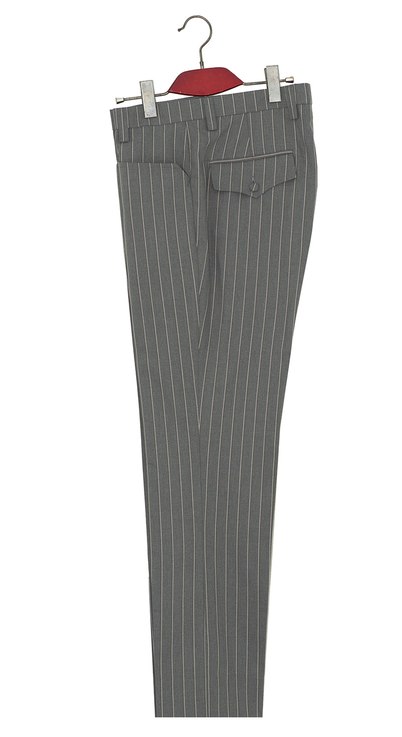 SALE Weller White Stripe in Grey Peak Lapel 4 Button Mod Suit (40 Regular, Trouser 34, I.L.30)